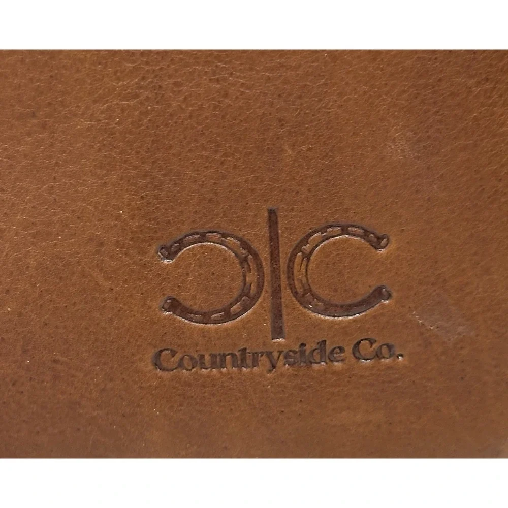 Countryside Co. Cowhide Tooled Leather Wristlet Clutch Brown White NWT